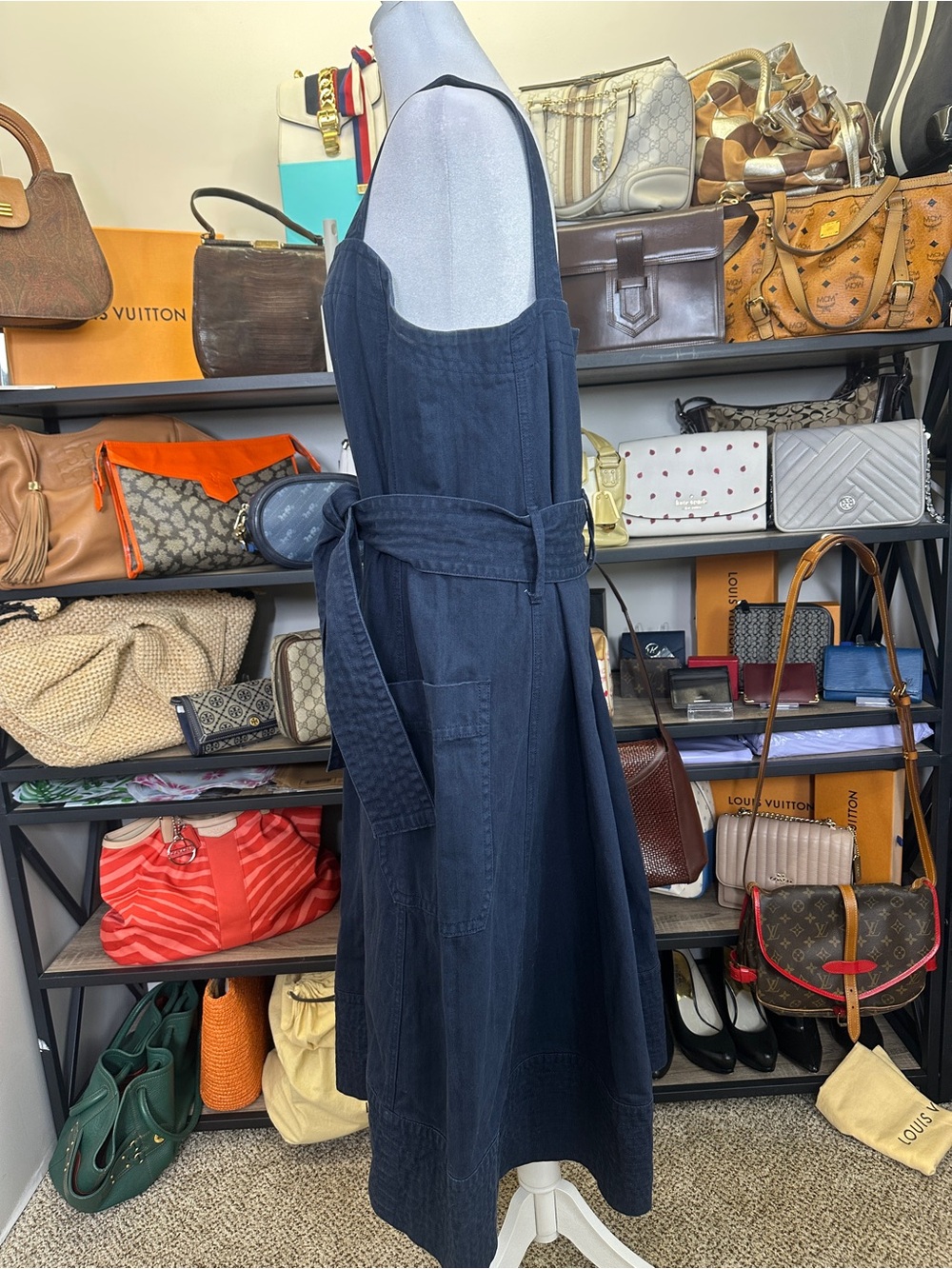 Everlane Denim Square-Neck Tie-Waist Sundress Picnic Dress Size Large - Picture 2 of 9